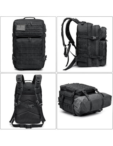 Mochila táctica 40L negra | 7 compartimentos | Nylon resistente