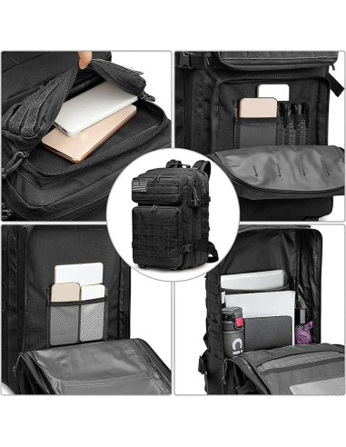Mochila táctica 40L negra | 7 compartimentos | Nylon resistente