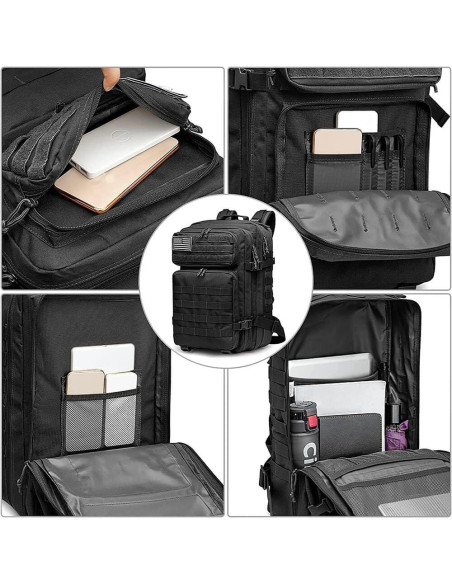 Mochila táctica 40L negra | 7 compartimentos | Nylon resistente Mochila táctica 40L negra | 7 compartimentos | Nylon resistente