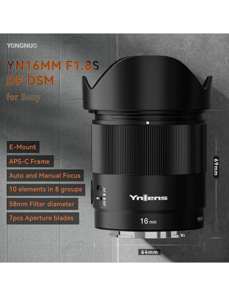 Lente Gran Angular Yongnuo YN16MM F1.8 para Sony E Lente Gran Angular Yongnuo YN16MM F1.8 para Sony E