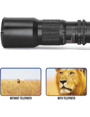 Lente Telefoto Manual OPTURA HD 500mm f/8 para Pentax