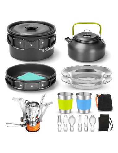 Set de Camping Odoland 16 Piezas con Estufa Plegable