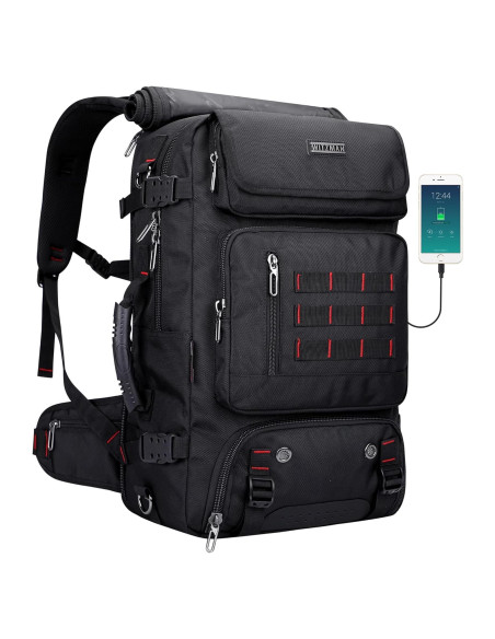 Mochila de viaje WITZMAN B682 Nylon 37.9L USB Negro Mochila de viaje WITZMAN B682 Nylon 37.9L USB Negro