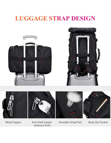 Mochila de viaje WITZMAN B682 Nylon 37.9L USB Negro