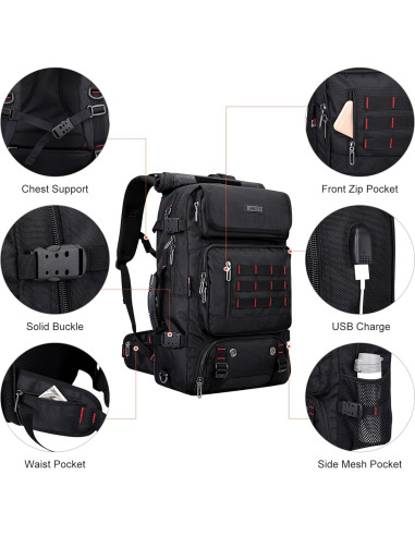 Mochila de viaje WITZMAN B682 Nylon 37.9L USB Negro