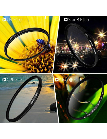 Kit de Filtros Andoer 52mm UV CPL Macro Estrella 8 Puntos Kit de Filtros Andoer 52mm UV CPL Macro Estrella 8 Puntos
