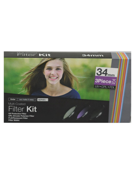 Kit de Filtros 34mm Vivitar VIV-FK3-34 UV CPL FLD con Estuche Kit de Filtros 34mm Vivitar VIV-FK3-34 UV CPL FLD con Estuche