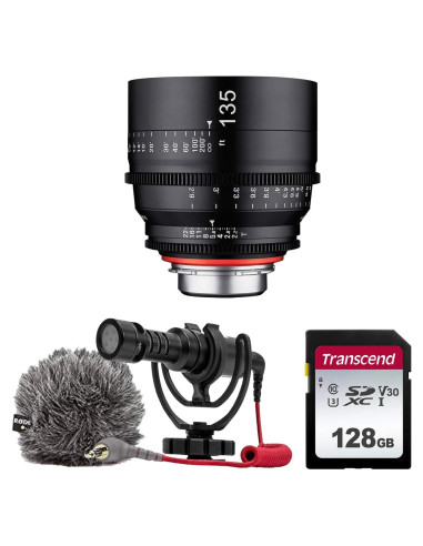 Lente Profesional XEEN 135mm T2.2 Rokinon para Sony FE + Micrófono Rode + Tarjeta 128GB