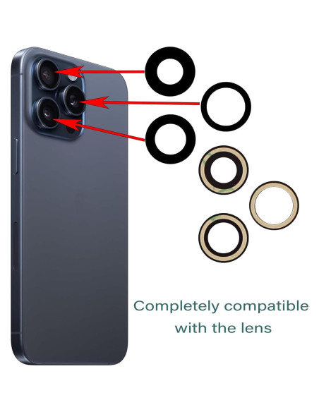 Cristal de Lente de Cámara Trasera para iPhone 15 Pro - 3 Piezas con Adhesivo y Kit de Herramientas Cristal de Lente de Cámara Trasera para iPhone 15 Pro - 3 Piezas con Adhesivo y Kit de Herramientas
