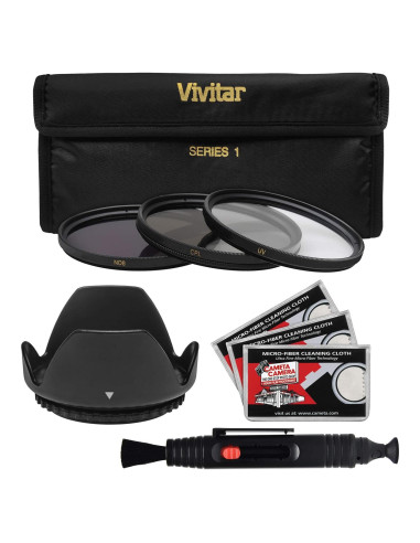 Kit de Filtros 49mm Vivitar UV CPL ND8 + Capucha y Paños