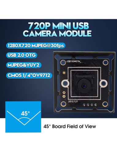 Módulo de Cámara USB 720P IFWATER Lente M7 45 Grados