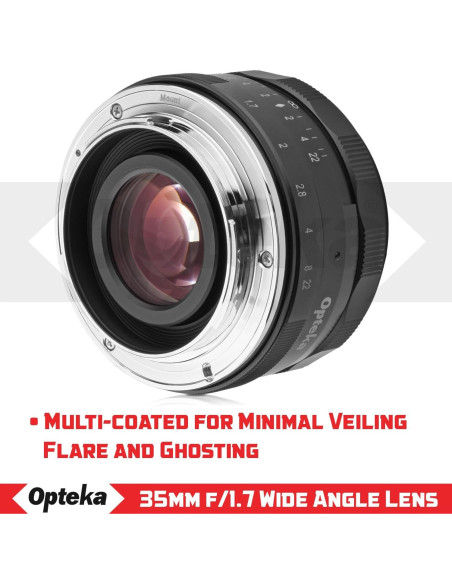 Lente Opteka 35mm f/1.7 Manual para Canon EF-M - 204g Lente Opteka 35mm f/1.7 Manual para Canon EF-M - 204g