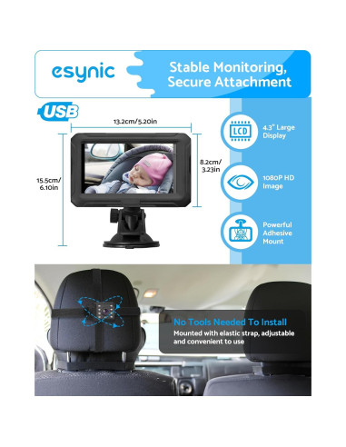 Cámara para Bebé eSynic ESYAM760 HD 1080P USB 4.3"