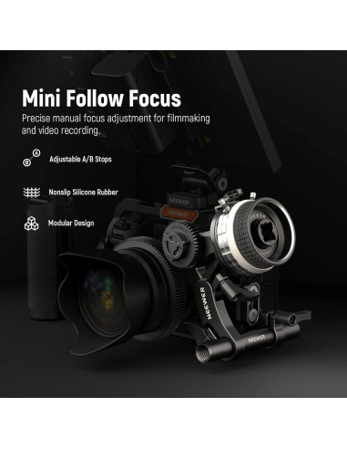 NEEWER Mini Follow Focus PG001 con paradas A/B y varilla 15mm