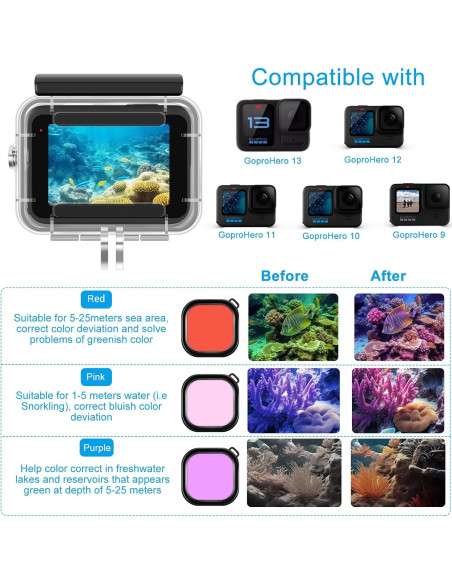 Kit de Accesorios para Gopro Hero 13 - Funda Impermeable y Filtros Kit de Accesorios para Gopro Hero 13 - Funda Impermeable y Filtros