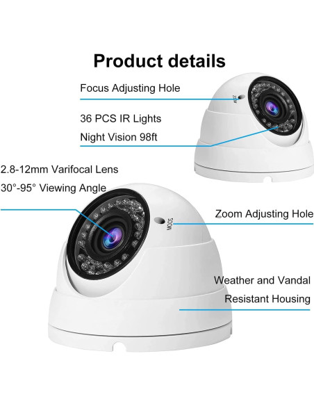 Cámara CCTV Analógica Anpviz 1080P HD Domo 4-en-1 2.8-12mm Cámara CCTV Analógica Anpviz 1080P HD Domo 4-en-1 2.8-12mm