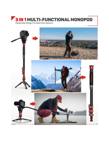 Monopie Profesional IFOOTAGE Cobra 3 de Fibra de Carbono 180 cm