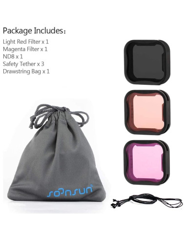 Juego de Filtros de Lente SOONSUN para GoPro Hero 5 6 7 - ND8, Rojo, Magenta