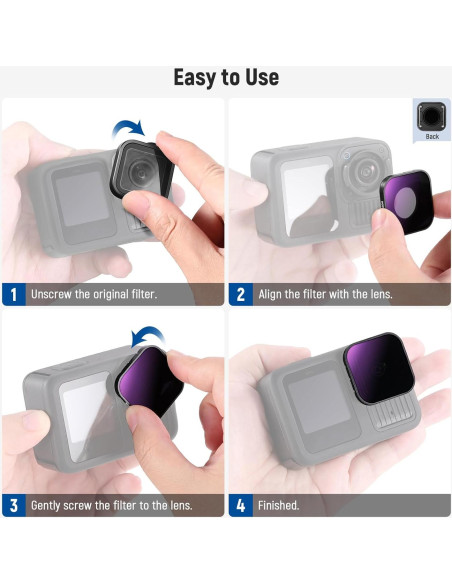 Juego de Filtros ND NEEWER para GoPro Hero 9-13, Vidrio HD Juego de Filtros ND NEEWER para GoPro Hero 9-13, Vidrio HD
