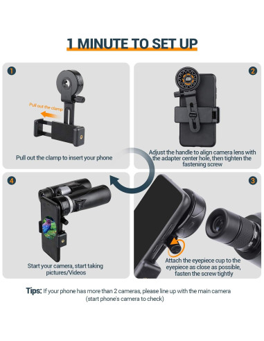 Adaptador de Telescopio para Teléfono LAKWAR LK-19 Ajustable