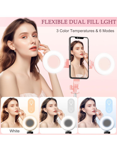 Trípode Selfie Stick Rosa con Luz LED y Control Remoto