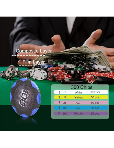 Set de Fichas de Poker THUNDERBAY 300 PCS con Accesorios