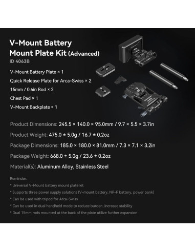 Placa de Batería V-Montable SmallRig 15781 para Cámaras DSLR