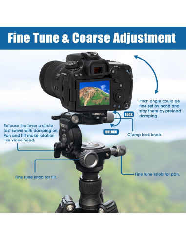 Cabezal de trípode VERTECFOTO GH-V5 con ajuste fino 5kg