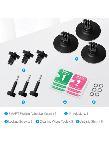 Kit de Montaje Adhesivo Flexible EMART para Cámaras Deportivas Kit de Montaje Adhesivo Flexible EMART para Cámaras Deportivas