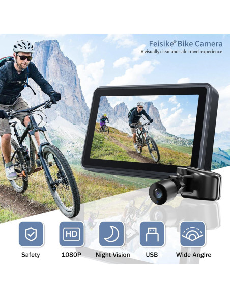 Espejo de Manillar FEISIKE con Cámara HD 4.3" y Visión Nocturna Espejo de Manillar FEISIKE con Cámara HD 4.3" y Visión Nocturna