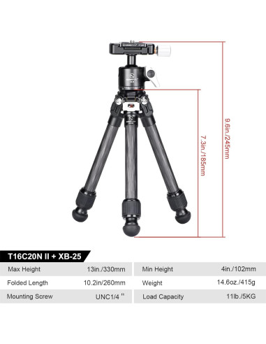 Mini Trípode de Fibra de Carbono T16C20NII para Cámara DSLR