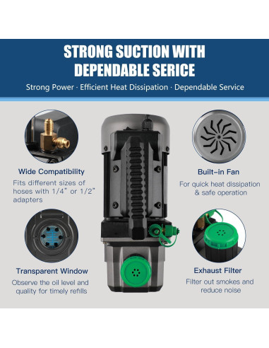 Bomba de Vacío PB Motor Tech 1/3HP 4.5CFM con Manómetro