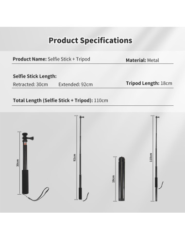 Trípode y Palo de Selfie Retráctil 91 cm para DJI Osmo Pocket 3