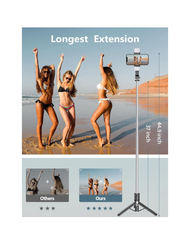 Trípode de Selfie Pnitri 114 cm con Luz y Control Remoto