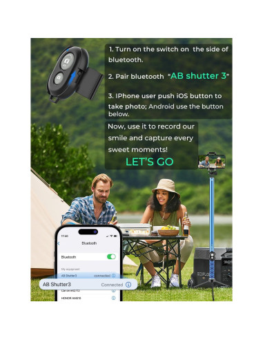 Palo de Selfie Extensible BMZX 3m con Tripode y Control Remoto