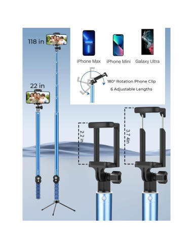 Palo de Selfie Extensible BMZX 3m con Tripode y Control Remoto