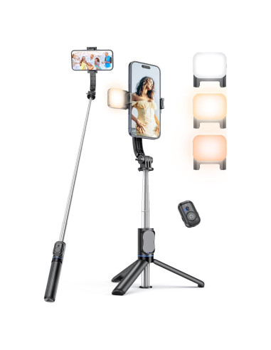 Trípode de Selfie KzomKzoo con Luz Regulable y Soporte Desmontable