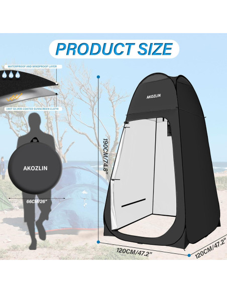 Carpa de Ducha Portátil AKOZLIN 1.88m Pop Up Impermeable Carpa de Ducha Portátil AKOZLIN 1.88m Pop Up Impermeable