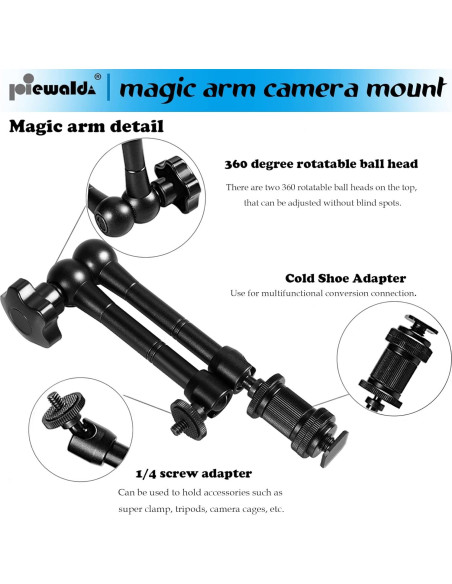 Brazo Mágico de Cámara Liveda 28 cm Ajustable con Abrazadera Brazo Mágico de Cámara Liveda 28 cm Ajustable con Abrazadera