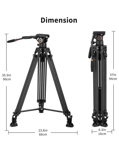 Trípode Profesional Cayer BV25LH de Fibra de Carbono 186 cm