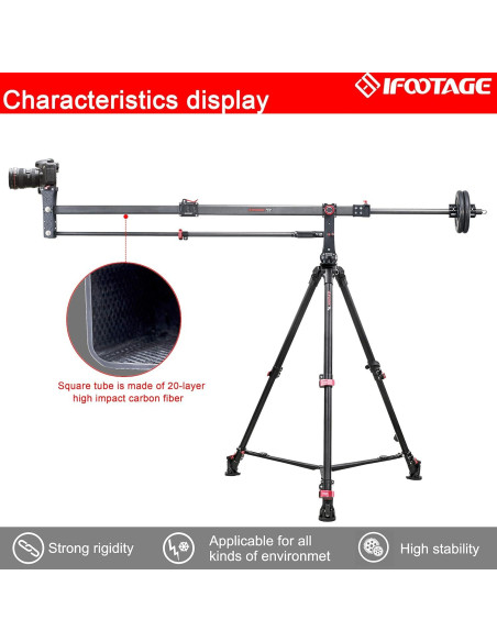 Trípode de Video IFOOTAGE de Fibra de Carbono 165 cm + Grúa Mini M1 III 216 cm Trípode de Video IFOOTAGE de Fibra de Carbono 165 cm + Grúa Mini M1 III 216 cm