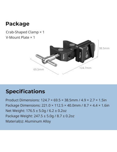 Abrazadera V-Mount Antideslizante SmallRig 5313 15-40mm 1.5kg