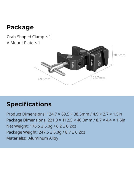 Abrazadera V-Mount Antideslizante SmallRig 5313 15-40mm 1.5kg Abrazadera V-Mount Antideslizante SmallRig 5313 15-40mm 1.5kg