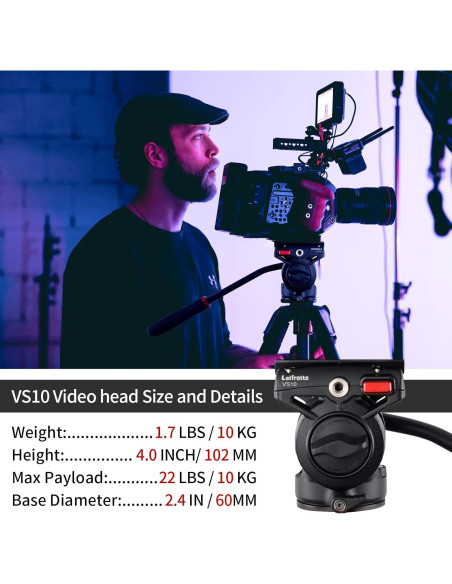 Cabezal de trípode Leifrotto VS10 para cámara DSLR, 10 kg Cabezal de trípode Leifrotto VS10 para cámara DSLR, 10 kg