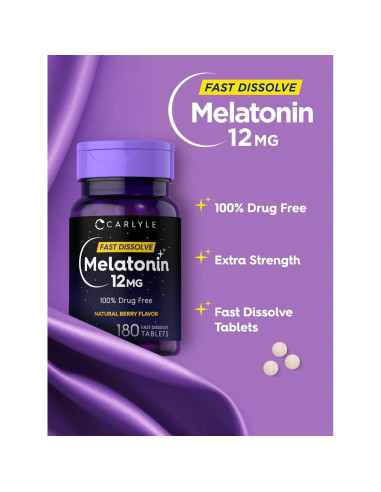 Melatonina 12 mg Carlyle 180 Tabletas Disolución Rápida Sabor Baya