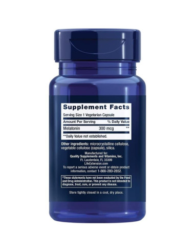 Melatonina Life Extension 300 mcg 100 cápsulas vegetarianas