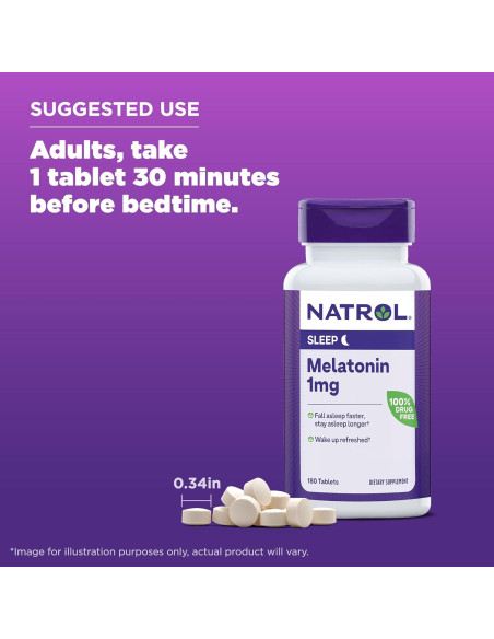 Suplemento de Melatonina Natrol 1 mg 180 Tabletas para Dormir Suplemento de Melatonina Natrol 1 mg 180 Tabletas para Dormir