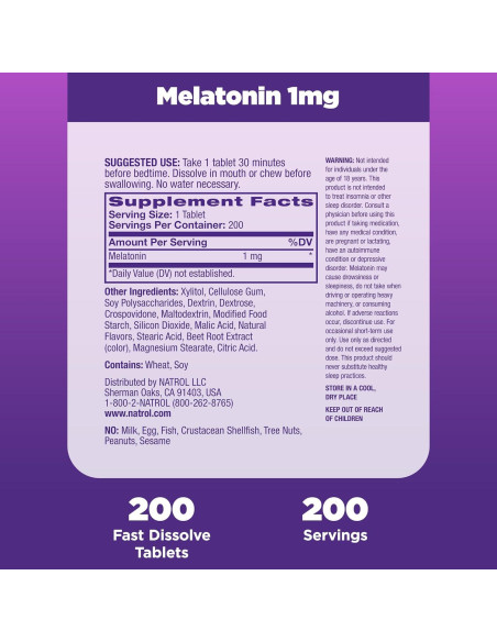 Natrol Melatonina 1 mg Rápida Disolución Sabor Fresa 200 Tabletas Natrol Melatonina 1 mg Rápida Disolución Sabor Fresa 200 Tabletas