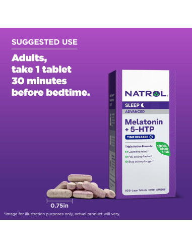 Suplemento Natrol Melatonina + 5-HTP 60 Tabletas Liberación Prolongada