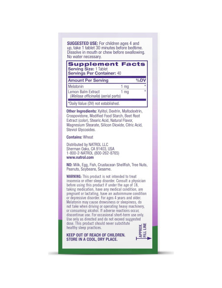Suplemento de Melatonina Natrol Kids 1 mg Sabor Fresa 40 Tabletas Suplemento de Melatonina Natrol Kids 1 mg Sabor Fresa 40 Tabletas